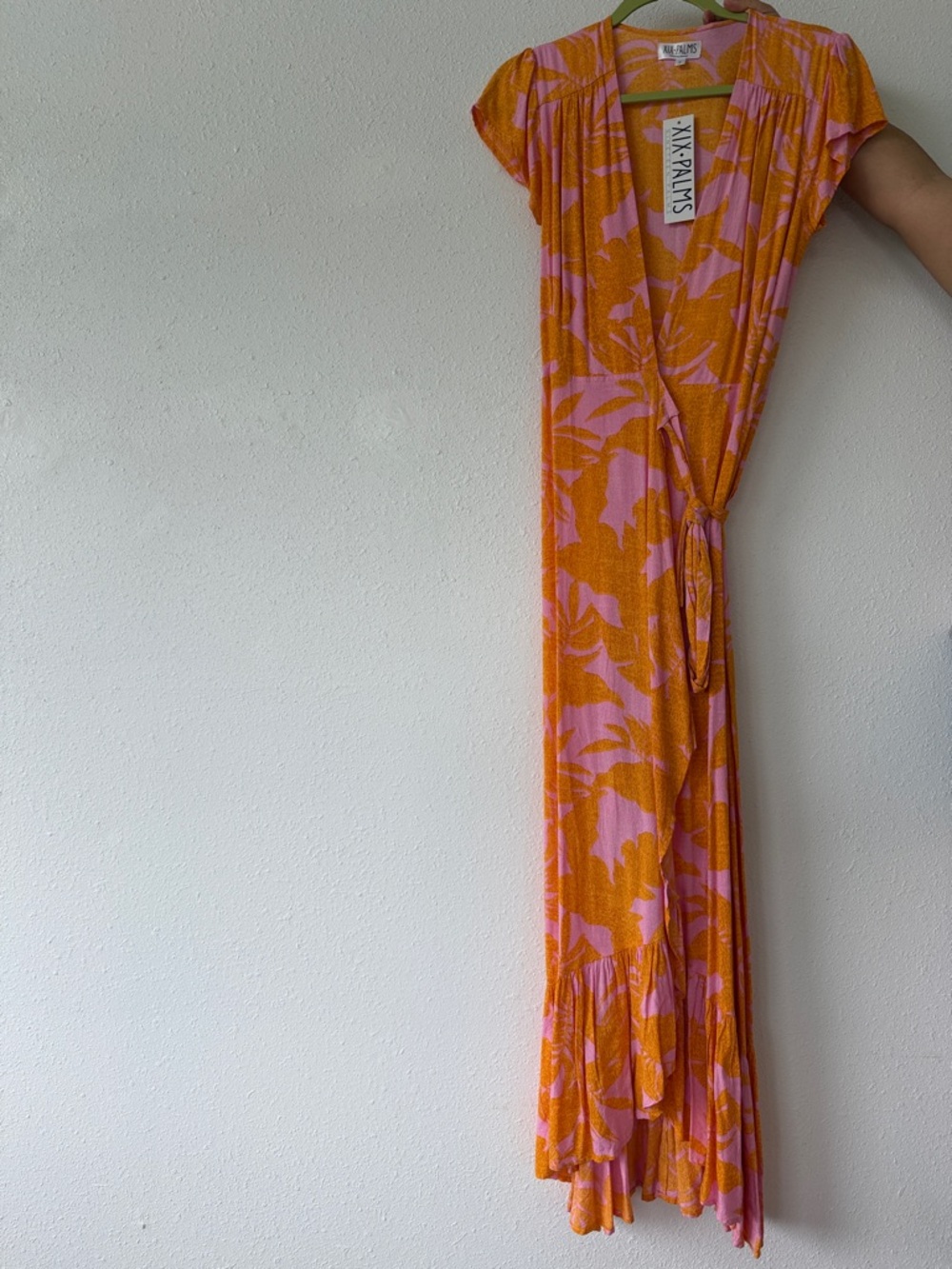 Orange & Pink Floral Wrap Maxi Dress